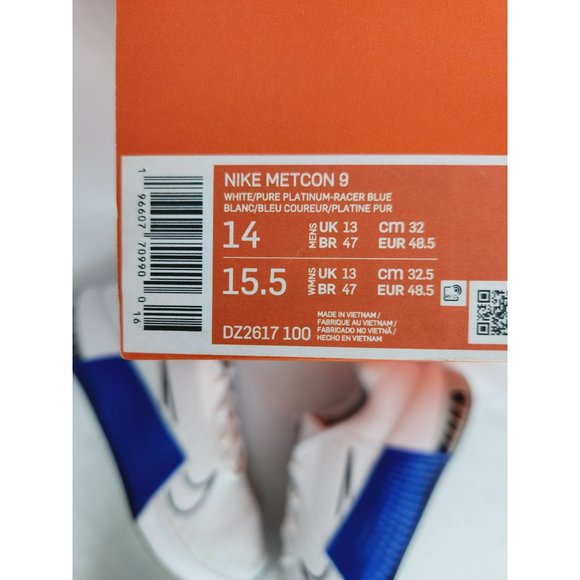 MEN'S NIKE METCON 9 WHITE BLUE BLACK DZ2617-700 WEIGHTLIFTING GYM - Picture 9 of 10